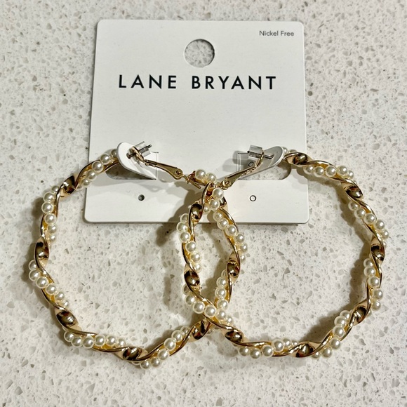 Lane Bryant Gold & Pearl Twist Hoop Earrings - Picture 2 of 2
